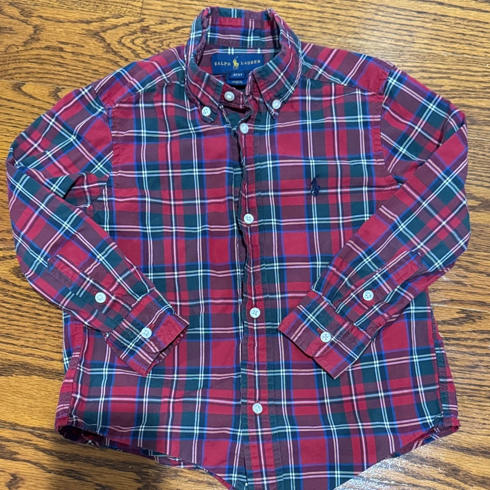 Ralph Lauren Kids Red and Blue Plaid Button Down Shirt